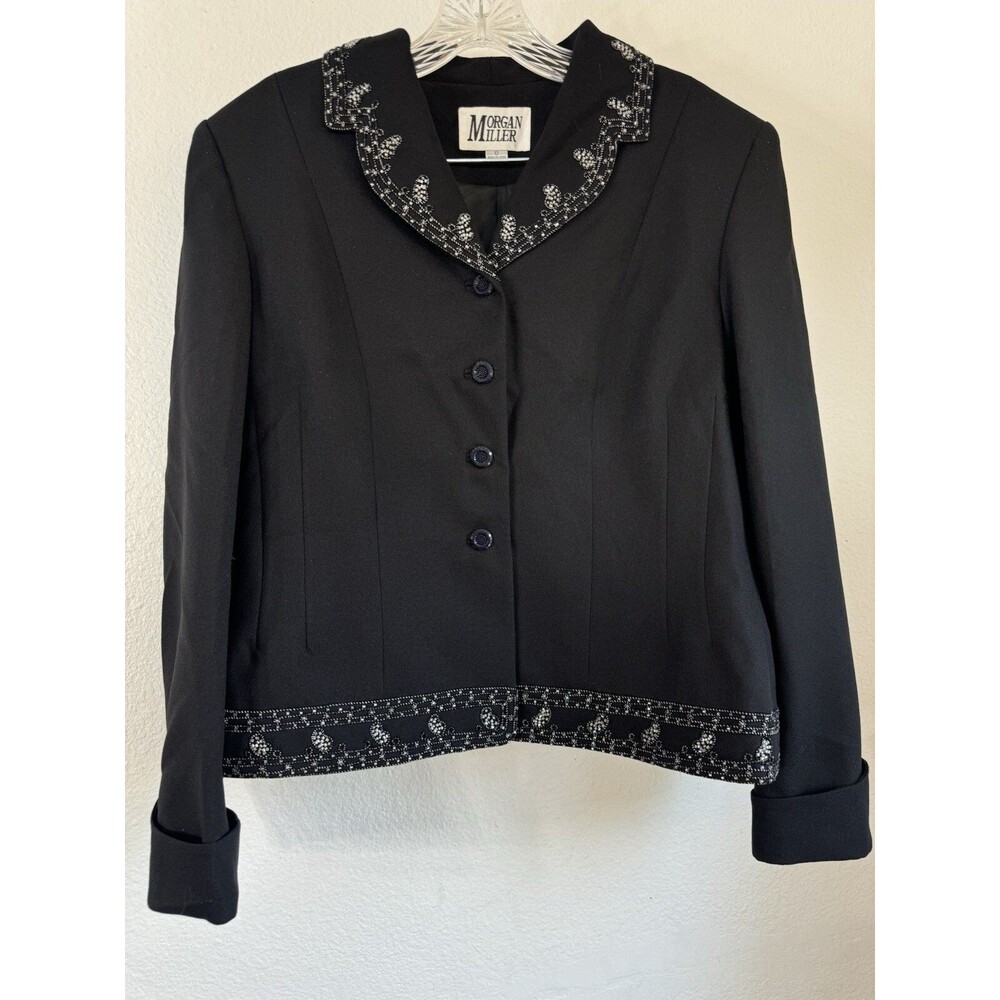 Morgan Miller Jacket Womens 12 Black Beaded Grannycore Formal Vintage Blazer